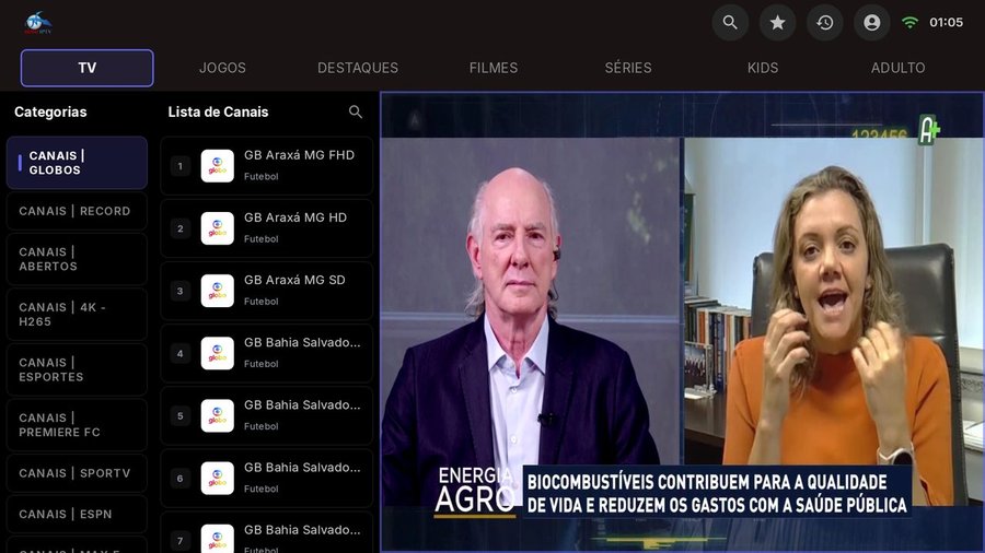 Tela do PrazPlay TV Box